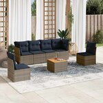 vidaXL Salon de jardin 7 Pièces avec coussins gris résine tressée