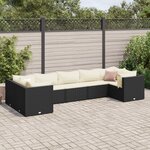 vidaXL Salon de jardin 7 Pièces avec coussins Noir Résine tressée