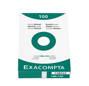 Étui de 100 fiches bristol ligné non perforé 100x150mm Blanc EXACOMPTA