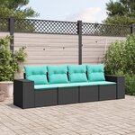 vidaXL Salon de jardin 4 Pièces avec coussins noir résine tressée