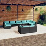 vidaXL Salon de jardin 10 Pièces avec coussins Noir Résine tressée