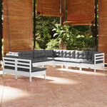 vidaXL Salon de jardin 9 Pièces avec coussins blanc bois de pin massif