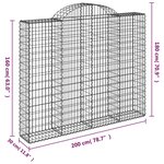 vidaXL Paniers à gabions arqués 3 Pièces 200x30x160/180 cm Fer galvanisé