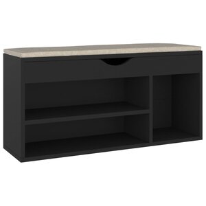 vidaXL Banc à chaussures et coussin Noir 104x30x49cm Bois d'ingénierie