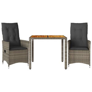 vidaXL Ensemble de bistro 3 Pièces avec coussins gris résine tressée