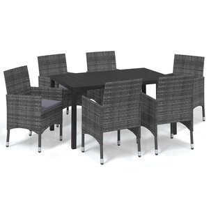 vidaXL Ensemble à manger de jardin coussins 7Pièces Résine tressée Gris
