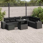 vidaXL Salon de jardin 9 Pièces avec coussins noir résine tressée