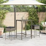vidaXL Ensemble de bar de jardin 3 Pièces et coussins gris résine tressée
