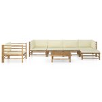 vidaXL Salon de jardin 7 Pièces avec coussins blanc crème bambou