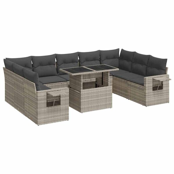 vidaXL Salon de jardin avec coussins 10 Pièces gris clair résine tressée