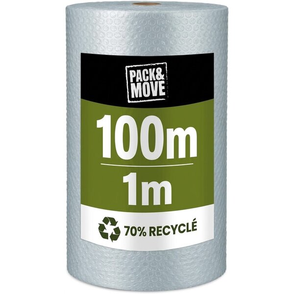 Pack And Move - Film À Bulle Recyclé - 1 X 100 M - Déménagement  Expédition Et Protection - Papier Bulle De Qualité - 70  recyclé