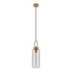 Lampe cylindrique en suspension en verre clair Ø13 cm et 150 cm de cordon en tissu