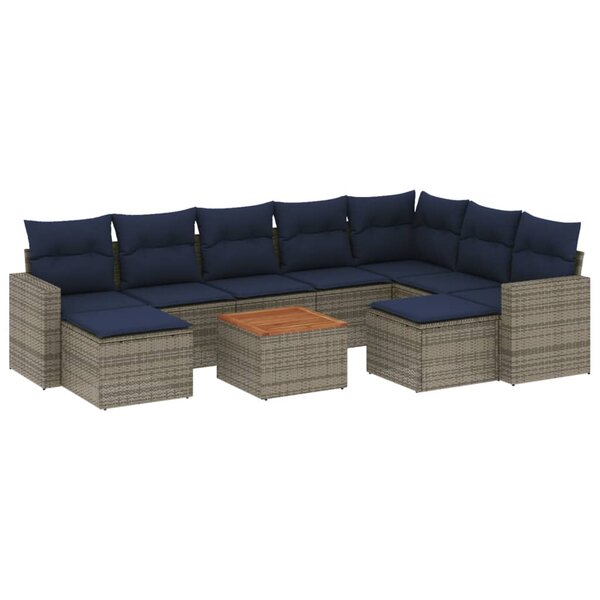 vidaXL Salon de jardin 10 Pièces avec coussins gris résine tressée