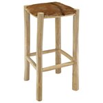 vidaXL Tabouret de bar cuir de chèvre et bois de teck solide