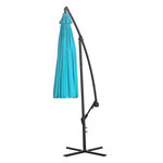 Parasol déporté rond inclinable manivelle piètement mât métal. Dim. Ø 2 96 x 2 6h m polyester haute densité bleu ciel