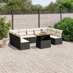 vidaXL Salon de jardin 10 Pièces avec coussins noir résine tressée