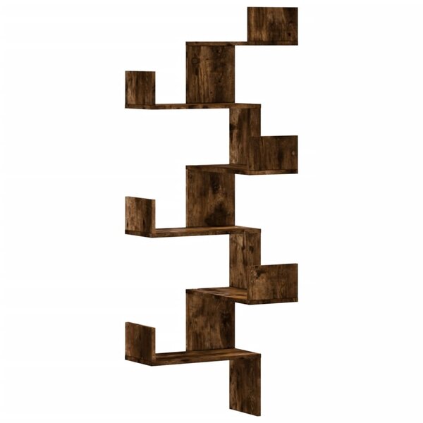 vidaXL Étagère d'angle murale chêne fumé 45x45x147cm bois d'ingénierie