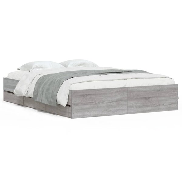 vidaXL Cadre de lit avec tiroirs sans matelas sonoma gris 140x190 cm