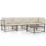 vidaXL Salon de jardin 5 Pièces avec coussins anthracite résine tressée