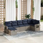 vidaXL Salon de jardin avec coussins 7 Pièces gris résine tressée
