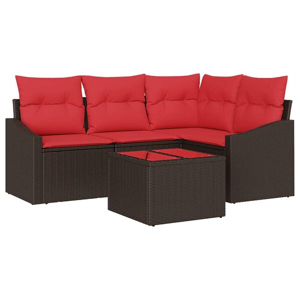 vidaXL Ensemble de Canapés avec coussin 5 Pièces Marron polyrotin
