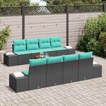 vidaXL Ensemble de canapé de jardin 9 Pièces Noir et turquoise polyrotin