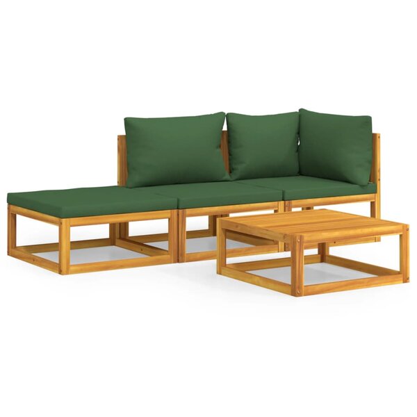 vidaXL Salon de jardin 4 Pièces avec coussins vert bois massif