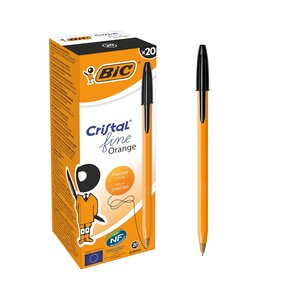 Stylo bille ORANGE Pointe Fine 0 7mm Encre Noire x 20 BIC