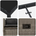 vidaXL Set de salle à manger de jardin de 3 pièces avec coussins gris en rotin poly