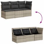 vidaXL Canapé de jardin et coussins 3 places gris clair résine tressée