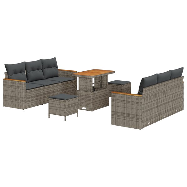 Ensemble de Canapés de Jardin 9 Pièces avec Coussins Gris Poly Rattan