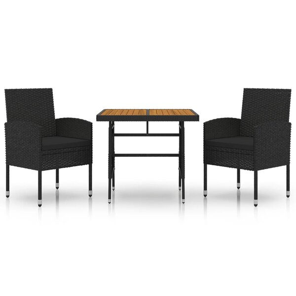 vidaXL Mobilier à dîner d'extérieur 3 Pièces Résine tressée Noir
