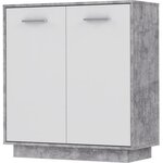 Petit buffet - Meuble de rangement 2 portes - Blanc et béton clair - 82 9 x 34 2 x 88 1 cm