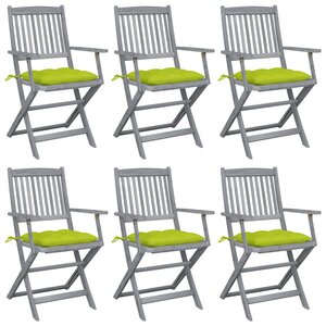 vidaXL Chaises pliables d'extérieur lot de 6 et coussins Bois d'acacia