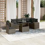 vidaXL Salon de jardin avec coussins 7 Pièces gris résine tressée