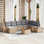Ensemble de Canapé de Jardin 9 Pièces avec Coussins Beige Rotin Synthétique Acacia
