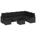 vidaXL Salon de jardin 9 pièces avec des coussins en polyrotin noir.