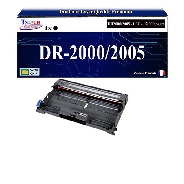 Kit Tambour compatible avec Brother DR2000  DR2005 pour Brother HL2020 HL2030  HL2032  HL2035  HL2037  HL2040  HL2040N  HL2050  HL2070N - 12 000 pages - T3AZUR