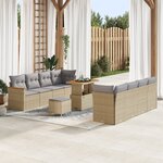 Ensemble de canapé de jardin 11 pièces avec coussins beige en rotin