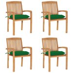 vidaXL Chaises de jardin empilables avec coussins lot de 4 Teck solide