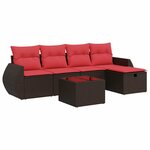 vidaXL Salon de jardin avec coussins 6 Pièces marron résine tressée
