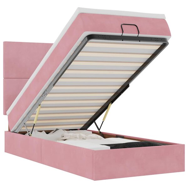vidaXL Cadre de lit ottoman avec matelas rose 100x200 cm velours