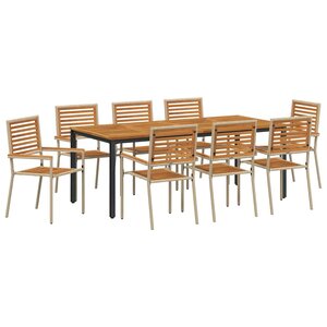vidaXL Ensemble de salle à manger pour jardin 9 Pièces Beige polyrotin