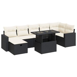 vidaXL Salon de jardin 8 Pièces avec coussins noir résine tressée