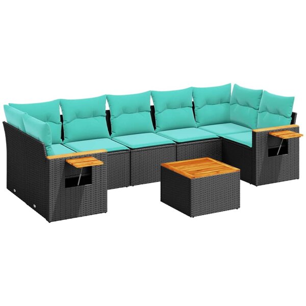 vidaXL Salon de jardin 8 Pièces avec coussins noir résine tressée