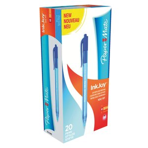 Stylo bille papermate inkjoy 100 rétractable 0 7 mm bleu - écriture moyenne - lot de 20