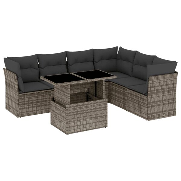 vidaXL Salon de jardin avec coussins 7 Pièces gris résine tressée