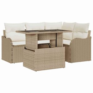 vidaXL Ensemble de canapé de jardin 5 Pièces Beige Poly Rattan