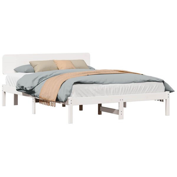 vidaXL Cadre de lit avec tête de lit Blanc 160 x 200 cm Pin massif