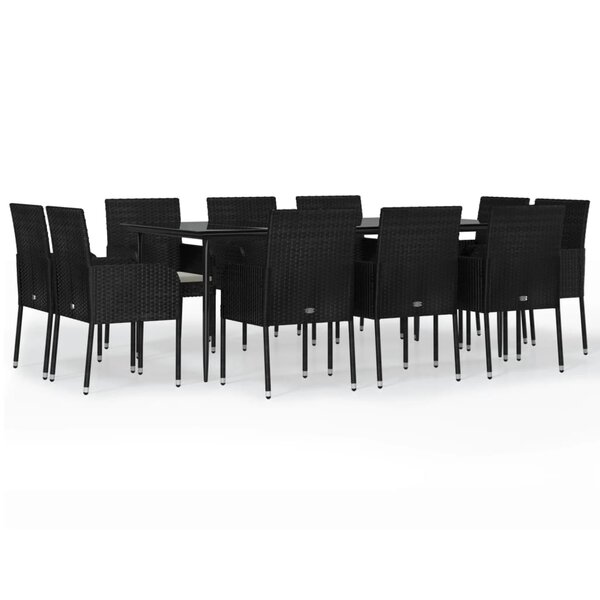 vidaXL Ensemble à manger de jardin 11 Pièces coussins noir résine tressée